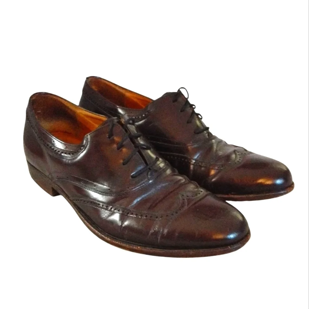 Vintage Bally Lenox Prestige Brown Wing Tip Oxfords Men's Size 7 D